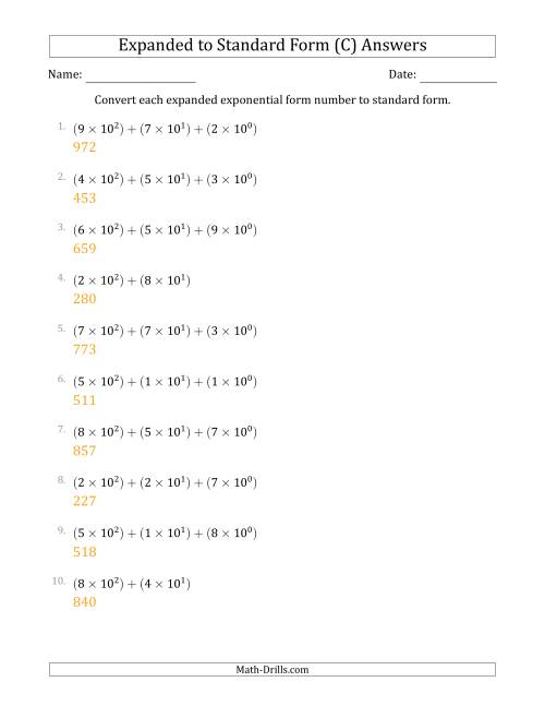converting expanded exponential form numbers to standard form 3 digit