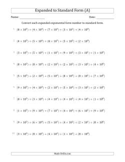 Converting Expanded Exponential Form Numbers to Standard Form (6-Digit Numbers) (US/UK)