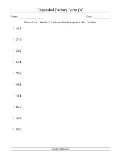 Converting Standard Form Numbers to Expanded Factors Form (3-Digit Numbers)