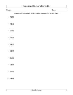 Converting Standard Form Numbers to Expanded Factors Form (4-Digit Numbers)