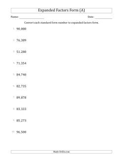 Converting Standard Form Numbers to Expanded Factors Form (5-Digit Numbers) (US/UK)