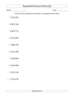 Converting Standard Form Numbers to Expanded Factors Form (7-Digit Numbers) (US/UK)