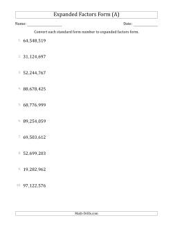 Converting Standard Form Numbers to Expanded Factors Form (8-Digit Numbers) (US/UK)