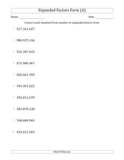 Converting Standard Form Numbers to Expanded Factors Form (9-Digit Numbers) (US/UK)