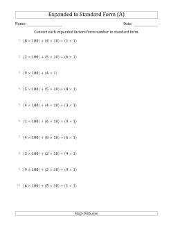 Converting Expanded Factors Form Numbers to Standard Form (3-Digit Numbers)