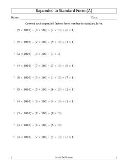 Converting Expanded Factors Form Numbers to Standard Form (4-Digit Numbers)