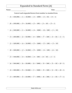 Converting Expanded Factors Form Numbers to Standard Form (6-Digit Numbers) (US/UK)