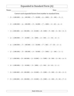 Converting Expanded Factors Form Numbers to Standard Form (7-Digit Numbers) (US/UK)