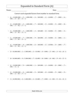 Converting Expanded Factors Form Numbers to Standard Form (8-Digit Numbers) (US/UK)