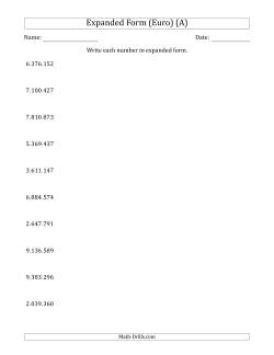 Writing 7-Digit Numbers in Expanded Form (Euro Number Format)