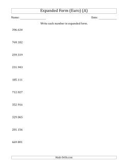 Writing 6-Digit Numbers in Expanded Form (Euro Number Format)