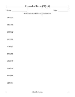 Writing 6-Digit Numbers in Expanded Form (SI Number Format)