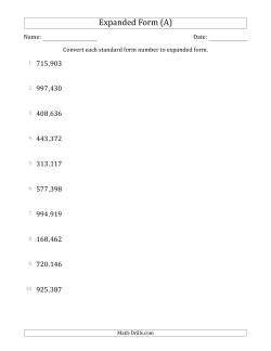 Converting Standard Form Numbers to Expanded Form (6-Digit Numbers) (US/UK)