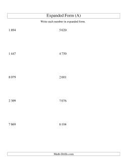 Writing Numbers in Expanded Form 1 000 to 9 999 (SI Version)