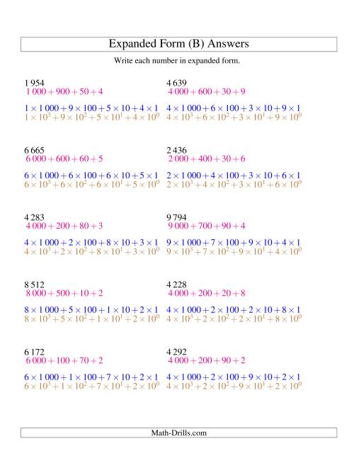 The Writing Numbers in Expanded Form 1 000 to 9 999 (SI Version) (B) Math Worksheet Page 2
