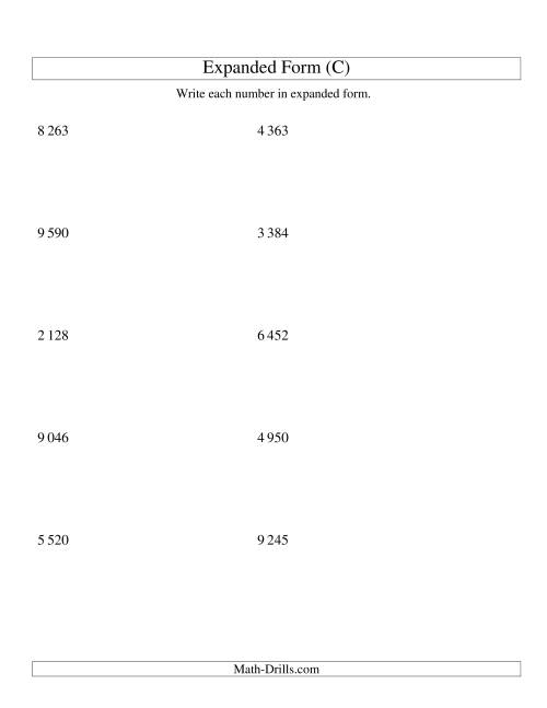 The Writing Numbers in Expanded Form 1 000 to 9 999 (SI Version) (C) Math Worksheet