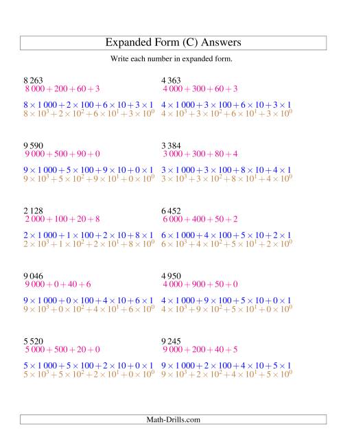 The Writing Numbers in Expanded Form 1 000 to 9 999 (SI Version) (C) Math Worksheet Page 2