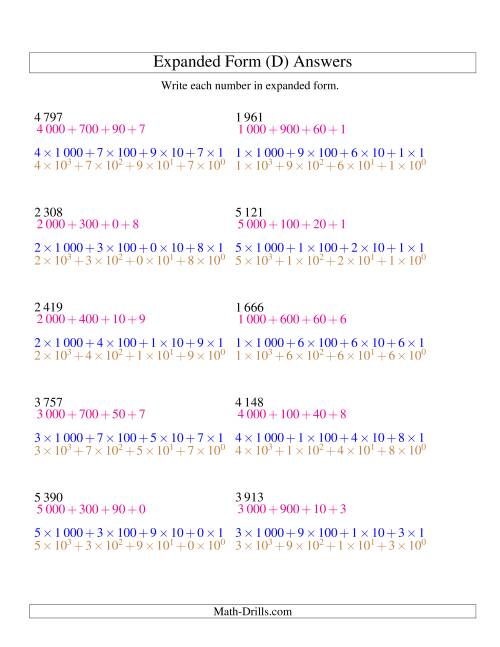 The Writing Numbers in Expanded Form 1 000 to 9 999 (SI Version) (D) Math Worksheet Page 2
