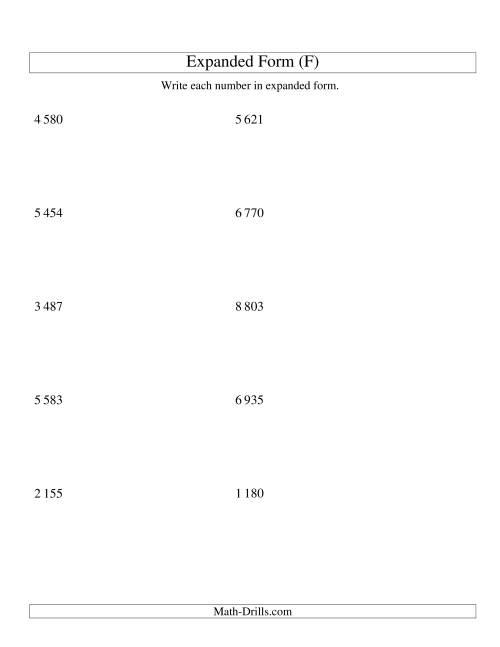 The Writing Numbers in Expanded Form 1 000 to 9 999 (SI Version) (F) Math Worksheet