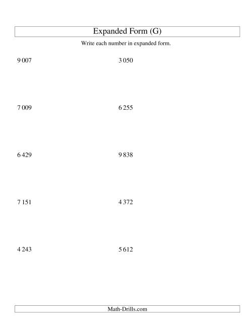 The Writing Numbers in Expanded Form 1 000 to 9 999 (SI Version) (G) Math Worksheet