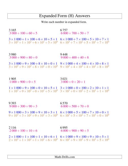 The Writing Numbers in Expanded Form 1 000 to 9 999 (SI Version) (H) Math Worksheet Page 2