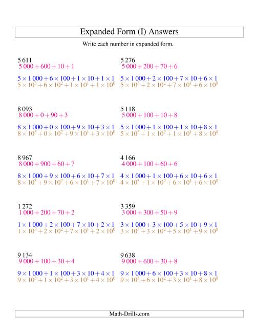 The Writing Numbers in Expanded Form 1 000 to 9 999 (SI Version) (I) Math Worksheet Page 2