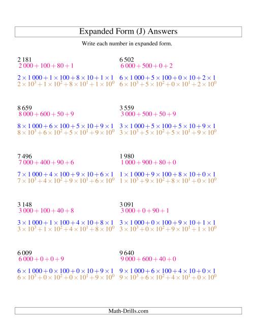 The Writing Numbers in Expanded Form 1 000 to 9 999 (SI Version) (J) Math Worksheet Page 2