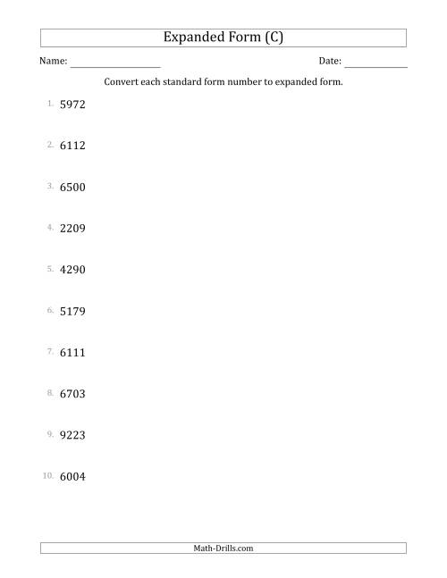 The Converting Standard Form Numbers to Expanded Form (4-Digit Numbers) (C) Math Worksheet