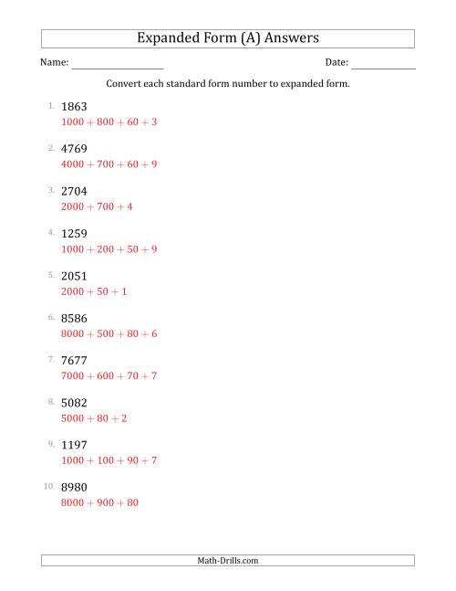 The Converting Standard Form Numbers to Expanded Form (4-Digit Numbers) (All) Math Worksheet Page 2