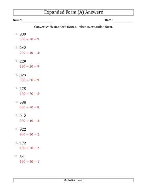 The Converting Standard Form Numbers to Expanded Form (3-Digit Numbers) (All) Math Worksheet Page 2