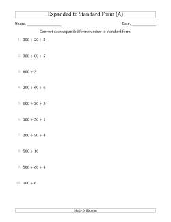 Converting Expanded Form Numbers to Standard Form (3-Digit Numbers)