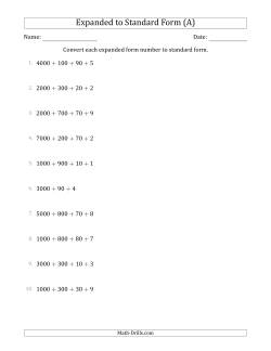 Converting Expanded Form Numbers to Standard Form (4-Digit Numbers)