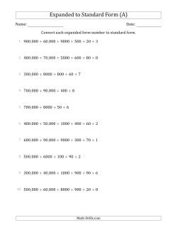 Converting Expanded Form Numbers to Standard Form (6-Digit Numbers) (US/UK)