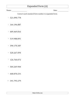 Converting Standard Form Numbers to Expanded Form (9-Digit Numbers) (US/UK)