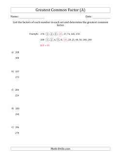 Determining Greatest Common Factors of Sets of Two Numbers from 200 to 400