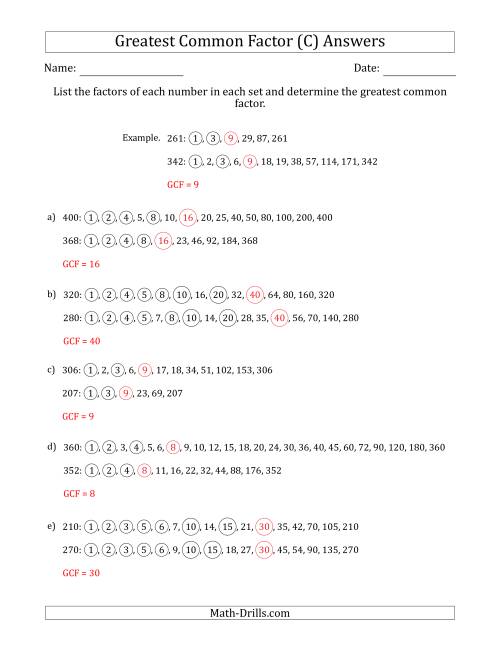 Determining Greatest Common Factors of Sets of Two Numbers from 200 to ...