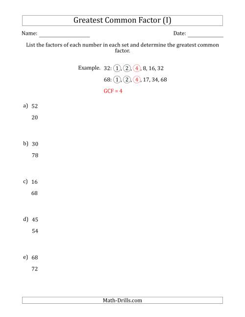 Determining Greatest Common Factors of Sets of Two Numbers from 4 to