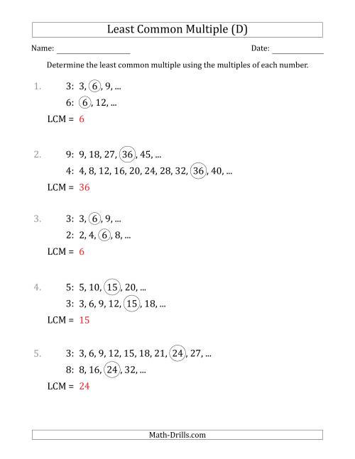 Least Common Multiple from Multiples of Numbers to 10 (D)