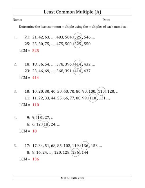 Least Common Multiple from Multiples of Numbers to 25 (A)