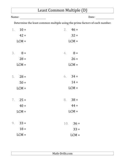 Least Common Multiples of Numbers to 50 from Prime Factors with LCM's ...