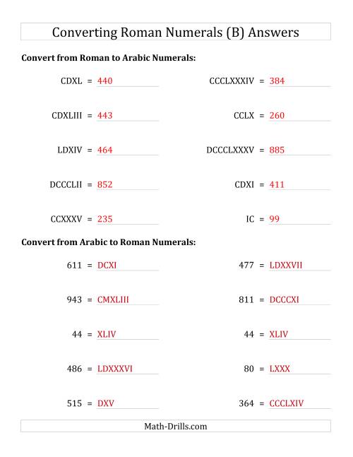 The Converting Compact Roman Numerals up to M to Standard Numbers (B) Math Worksheet Page 2