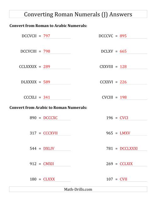 The Converting Compact Roman Numerals up to M to Standard Numbers (J) Math Worksheet Page 2