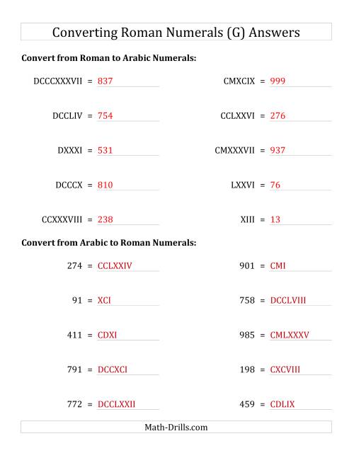 The Converting Roman Numerals up to M to Standard Numbers (G) Math Worksheet Page 2