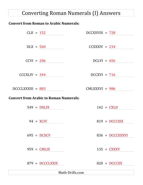 The Converting Roman Numerals up to M to Standard Numbers (I) Math Worksheet Page 2