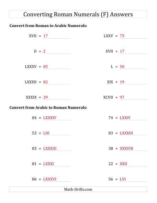 The Converting Roman Numerals up to C to Standard Numbers (F) Math Worksheet Page 2