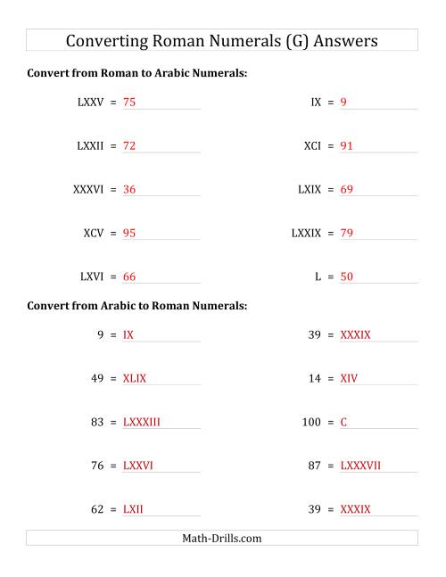 The Converting Roman Numerals up to C to Standard Numbers (G) Math Worksheet Page 2
