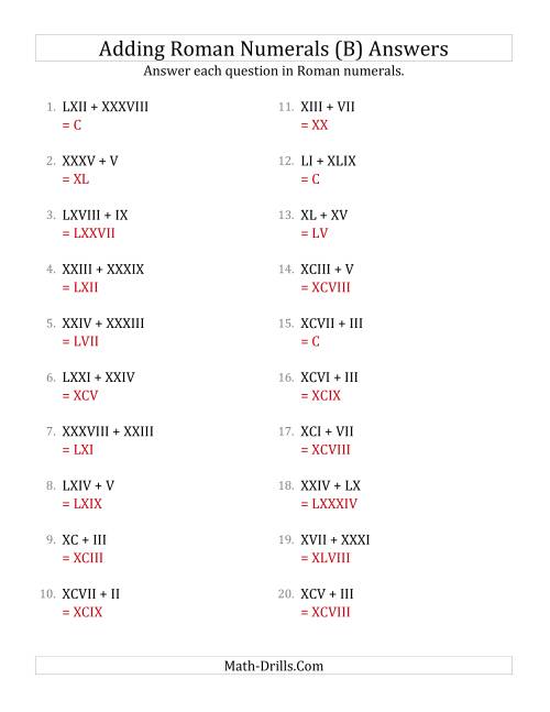 Adding Roman Numerals Up To C (b)