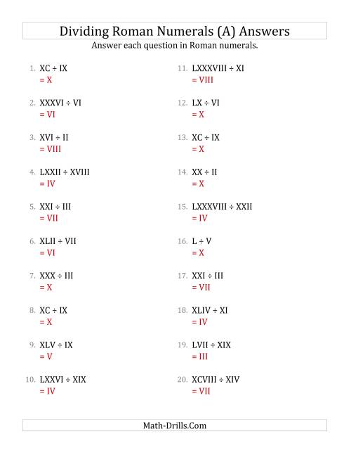 Dividing Roman Numerals up to C (A)