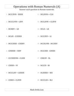 Mixed Operations with Roman Numerals up to M