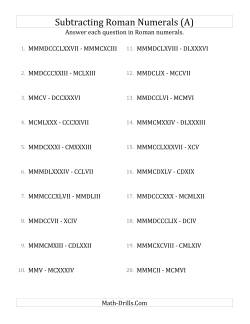 Subtracting Roman Numerals up to MMMCMXCIX